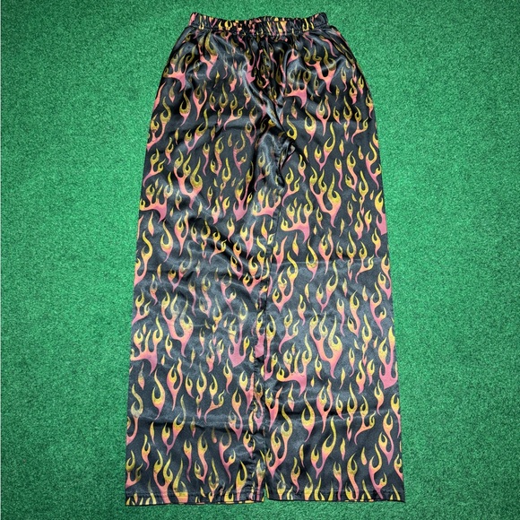 Vintage 80s 90s Flames Flame Print Retro AWESOME Med 24x30 Elastic Waist Pants